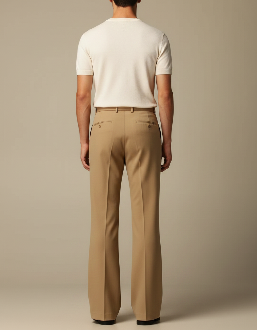 Pantalon Fluide Beige Évasé Droit Homme Élégant - Gabardine - vue 2
