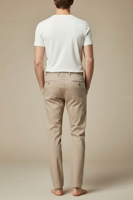Pantalon Fluide Beige Coton Slim Stretch Décontracté Homme - vue 2