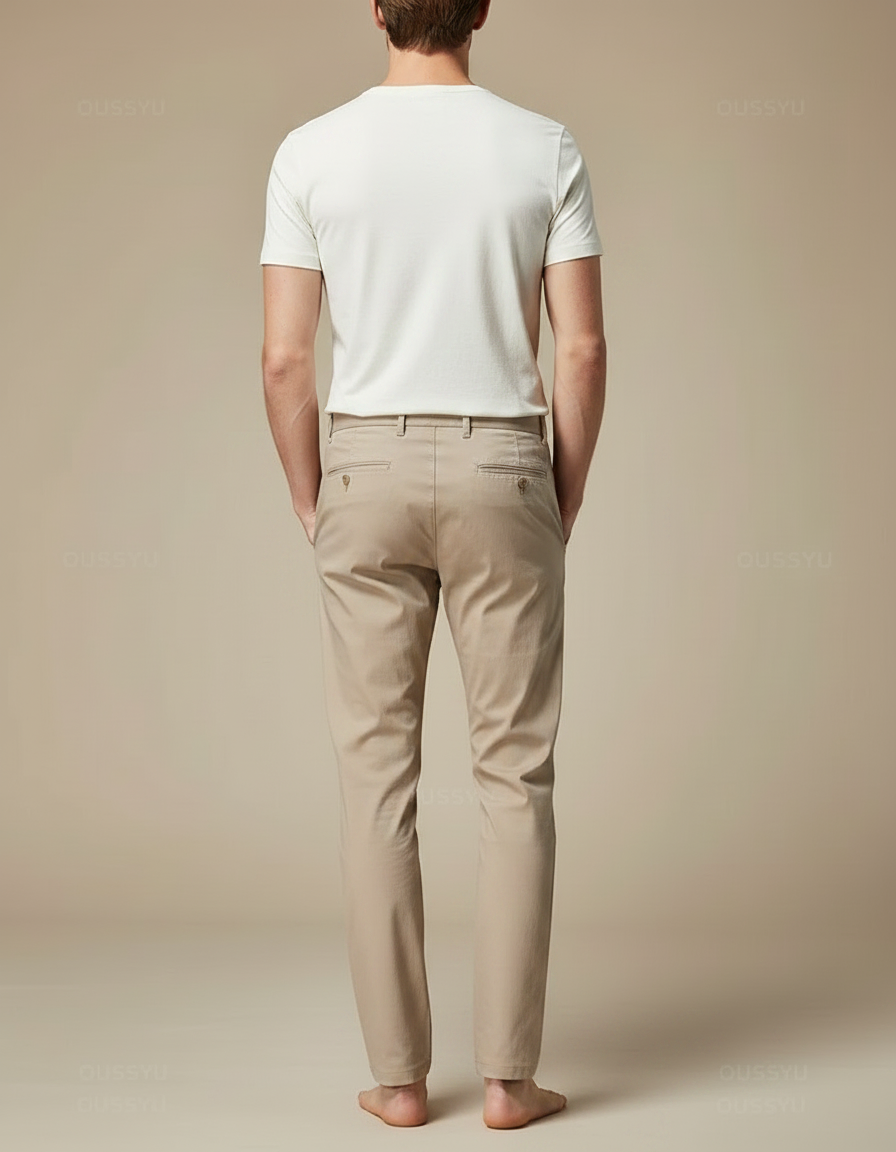Pantalon Fluide Beige Coton Slim Stretch Décontracté Homme - vue 2