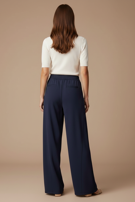 Pantalon Fluide Ample Marine Taille Haute Décontracté - Maille - vue 2