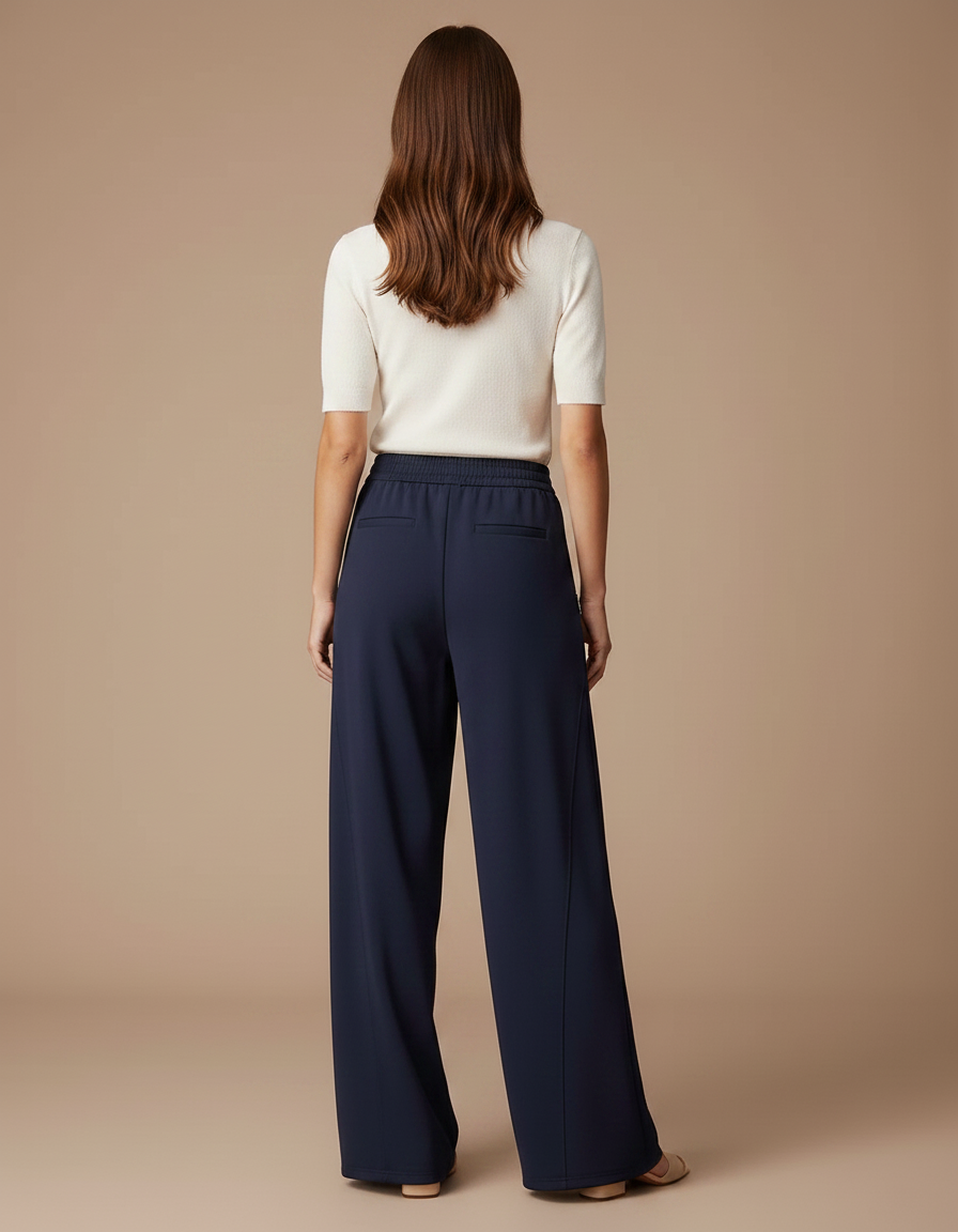 Pantalon Fluide Ample Marine Taille Haute Décontracté - Maille - vue 2