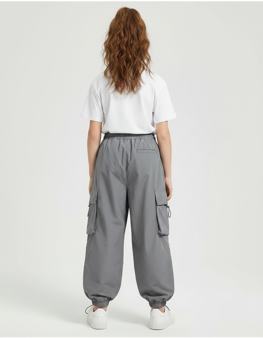 Pantalon Fluide Cargo Gris Ample Décontracté Enfants - Polyester - vue 2
