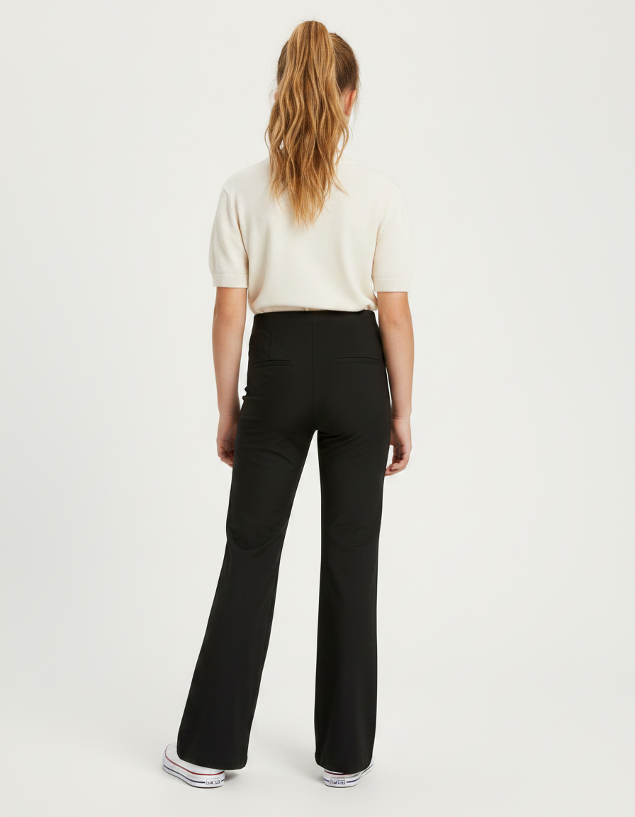 Pantalon Fluide Noir Ample Évasé Taille Haute Fille - Polyester - vue 2