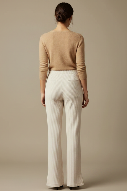 Pantalon Fluide Évasé Côtelé Beige Confortable Femme - Cordé - vue 2