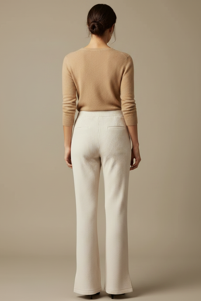Pantalon Fluide Évasé Côtelé Beige Confortable Femme - Cordé - vue 2