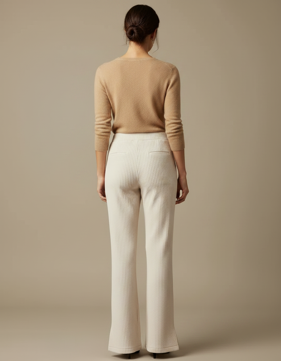 Pantalon Fluide Évasé Côtelé Beige Confortable Femme - Cordé - vue 2
