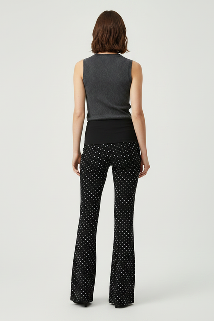 Pantalon Fluide Noir Ample Pois Évasé Femme - Maille - vue 2