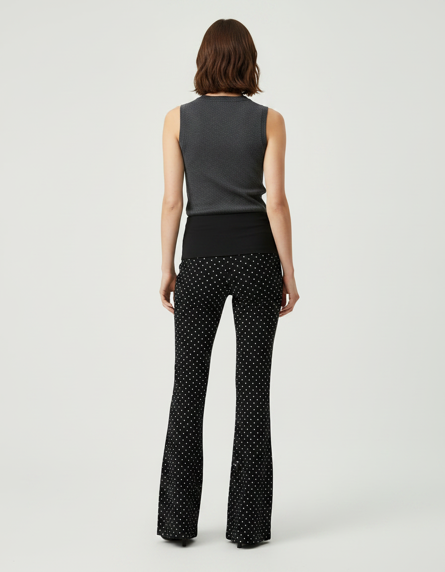 Pantalon Fluide Noir Ample Pois Évasé Femme - Maille - vue 2