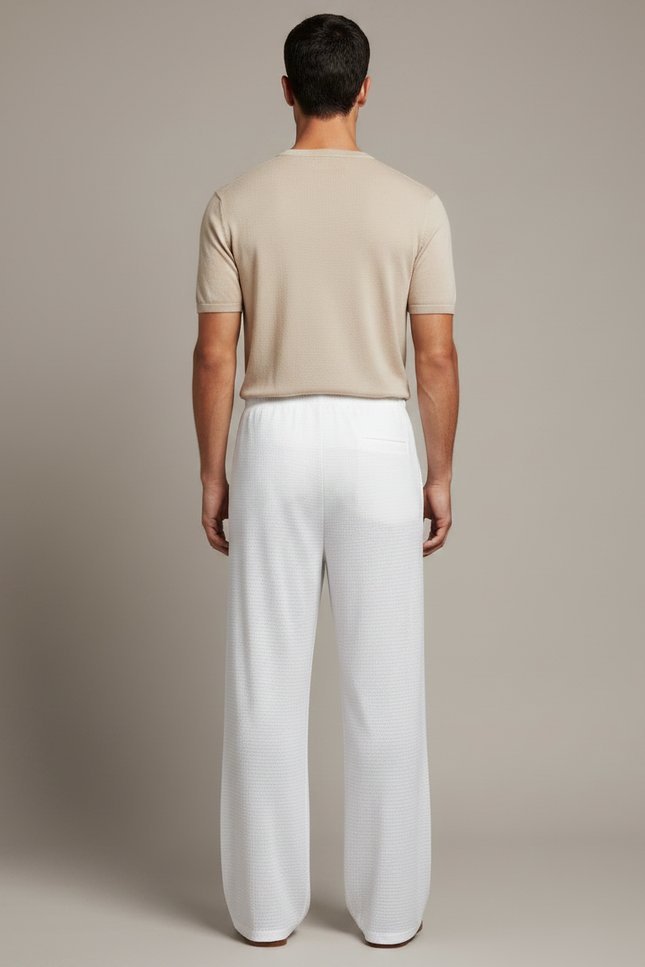 Pantalon Fluide Blanc Ample Maille Léger Homme - vue 2