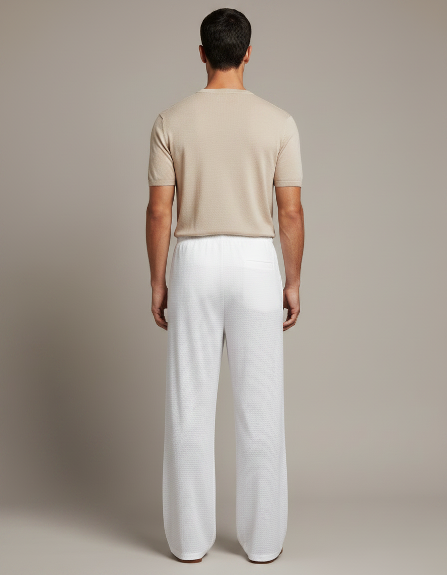 Pantalon Fluide Blanc Ample Maille Léger Homme - vue 2
