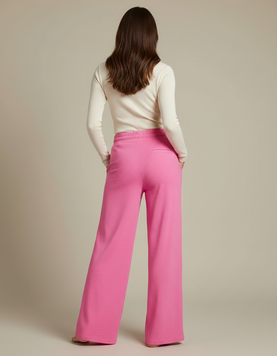 Pantalon Fluide Rose Ample Cordon Décontracté - Molleton - vue 2