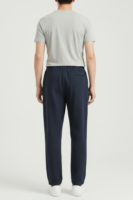 Pantalon Fluide Bleu Marine Coton Lin Ample Décontracté Homme - vue 2