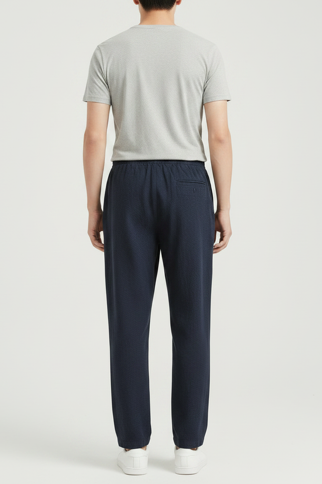 Pantalon Fluide Bleu Marine Coton Lin Ample Décontracté Homme - vue 2