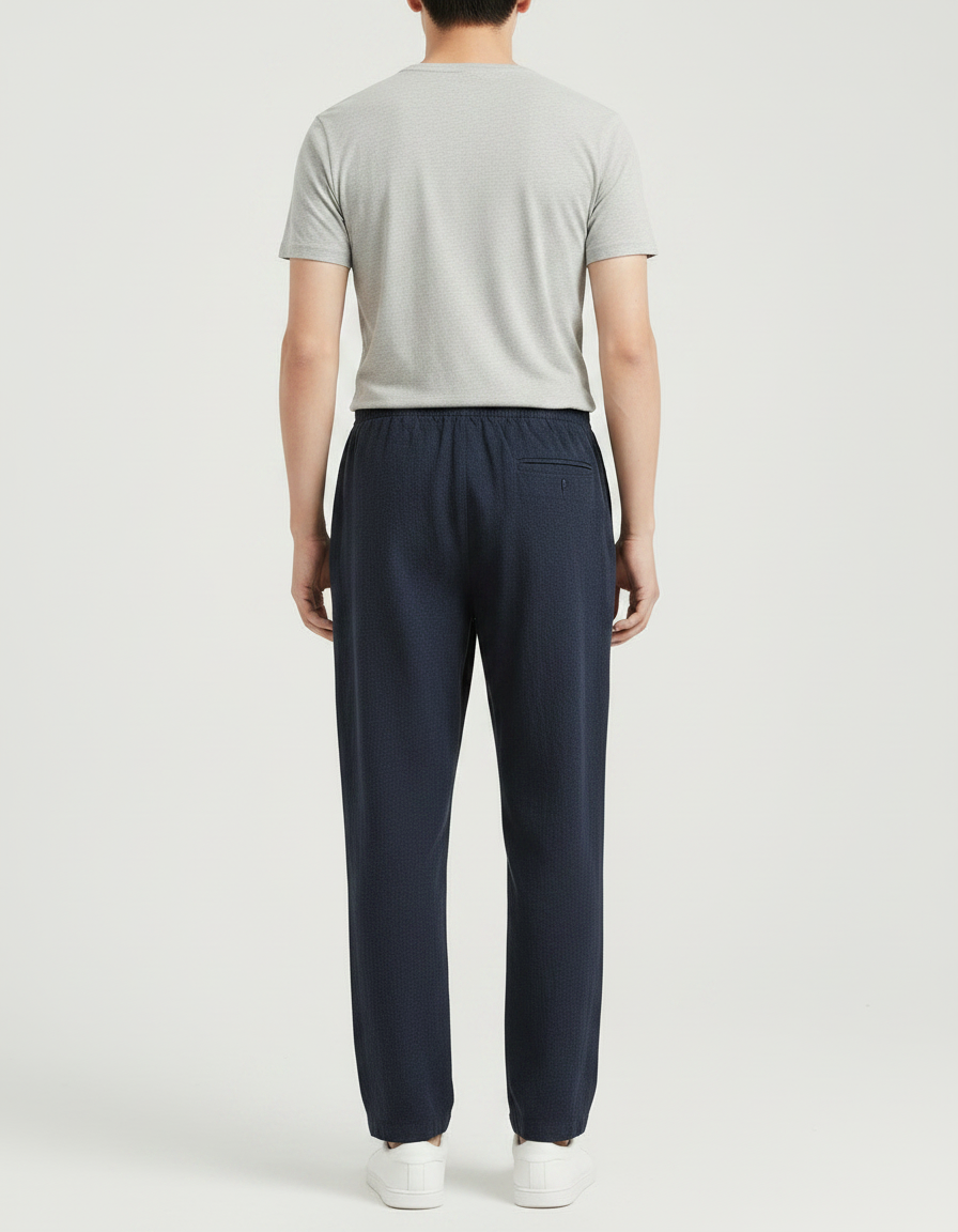 Pantalon Fluide Bleu Marine Coton Lin Ample Décontracté Homme - vue 2