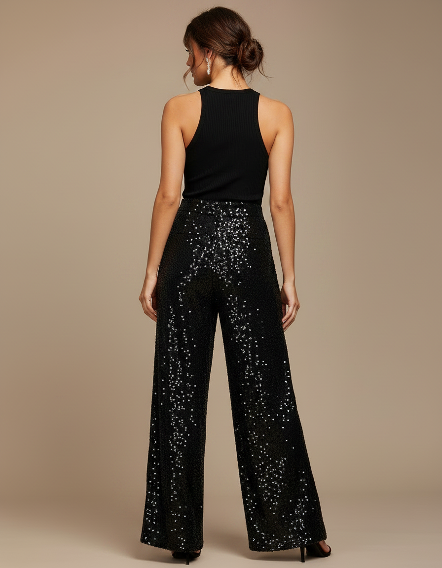 Pantalon Fluide Paillette - Noir Polyester - vue 2