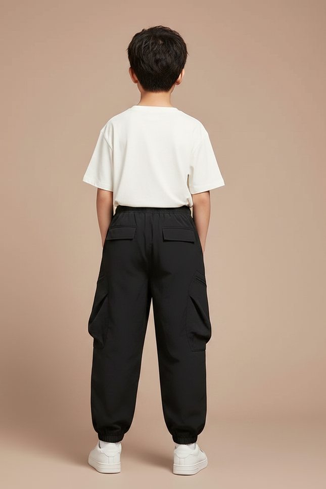 Pantalon Fluide Noir Ample Cargo Décontracté Garçon - Polyester - vue 2