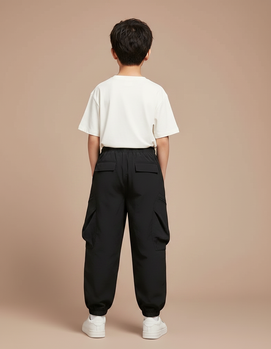 Pantalon Fluide Noir Ample Cargo Décontracté Garçon - Polyester - vue 2