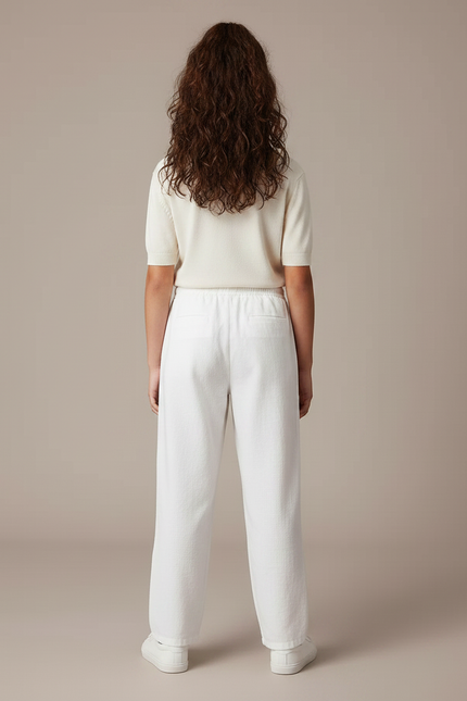 Pantalon Fluide Blanc Ample Coton Fille - vue 2