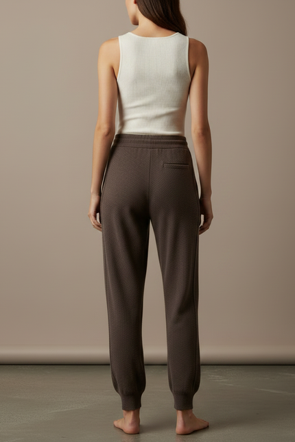 Pantalon Fluide Marron Chiné Ample Cordon Maille Femme - vue 2