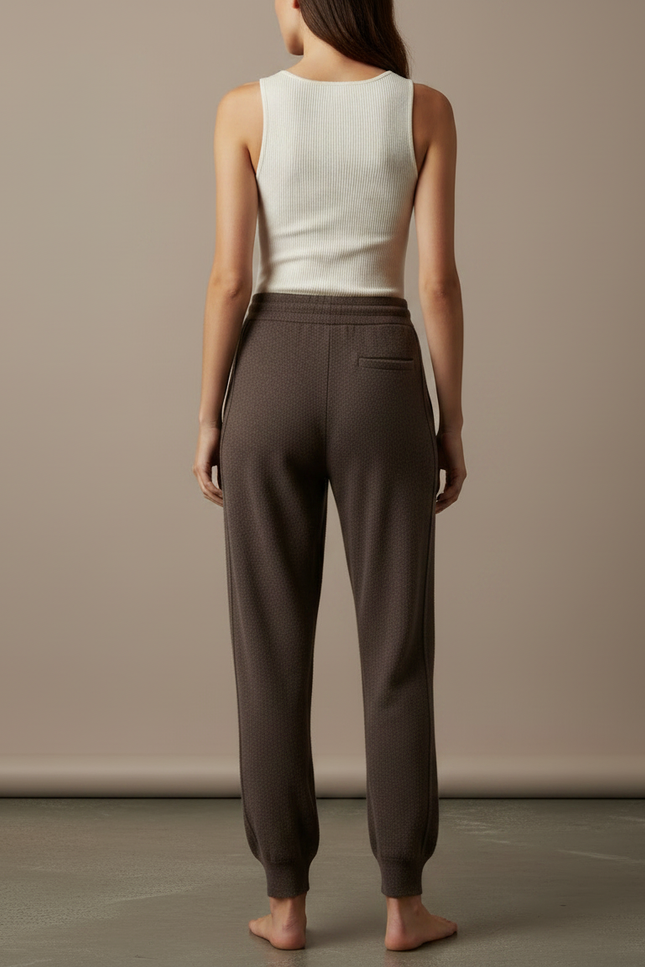 Pantalon Fluide Marron Chiné Ample Cordon Maille Femme - vue 2