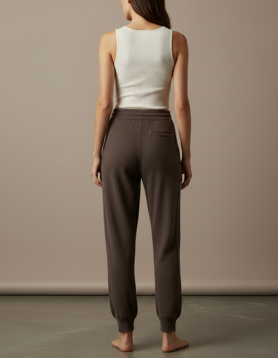 Pantalon Fluide Marron Chiné Ample Cordon Maille Femme - vue 2