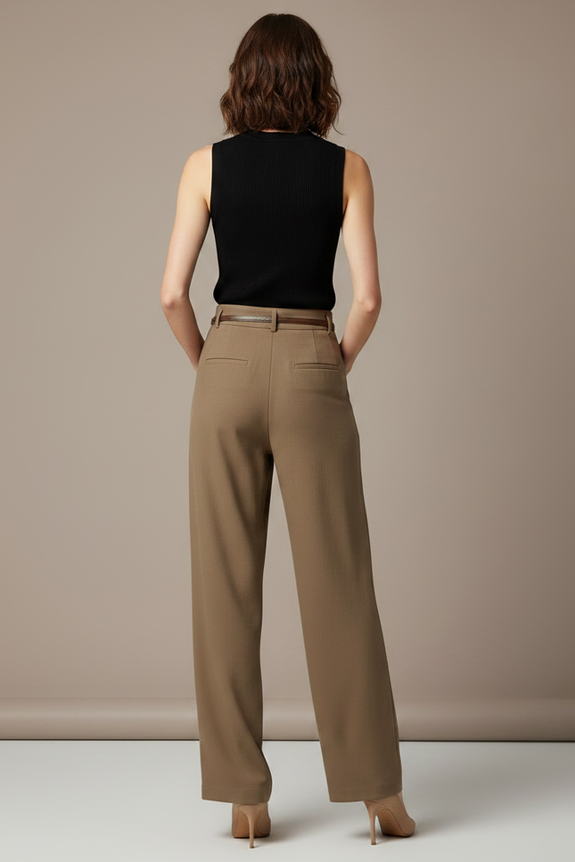 Pantalon Fluide Taille Haute Kaki - Polyester - vue 2