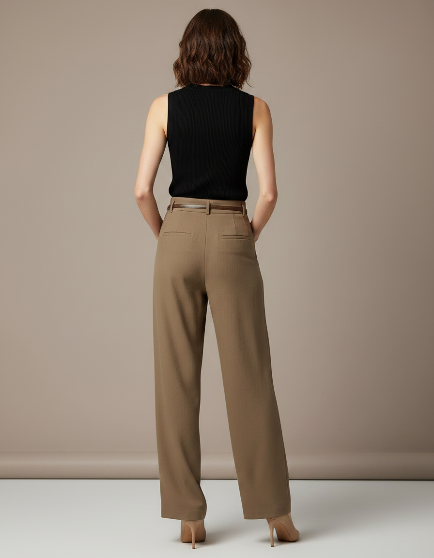 Pantalon Fluide Taille Haute Kaki - Polyester - vue 2