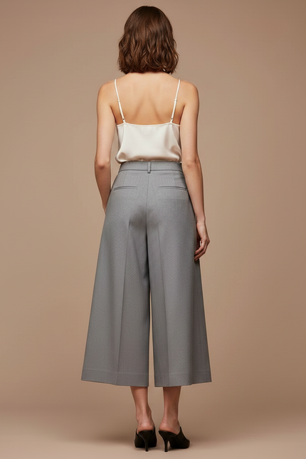 Pantalon Fluide Gris Ample Taille Haute Femme - Gabardine - vue 2