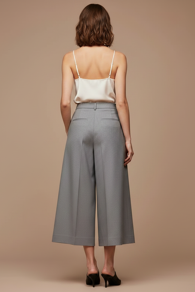 Pantalon Fluide Gris Ample Taille Haute Femme - Gabardine - vue 2