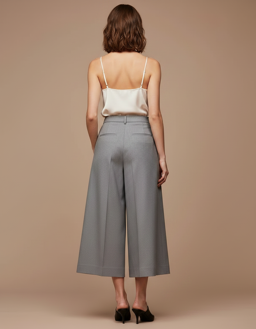 Pantalon Fluide Gris Ample Taille Haute Femme - Gabardine - vue 2