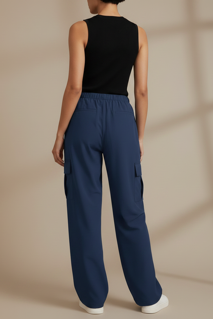 Pantalon Fluide Bleu Marine Cargo Ample Décontracté - Polyester - vue 2