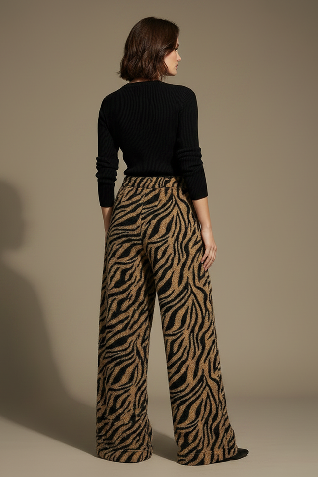 Pantalon Fluide Zèbre Marron Ample Doux Cordon - Maille - vue 2