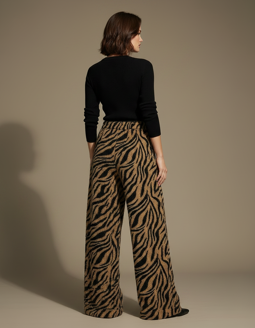 Pantalon Fluide Zèbre Marron Ample Doux Cordon - Maille - vue 2