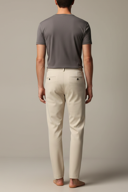 Pantalon Fluide Homme Beige Droit Léger Extensible Soie - vue 2
