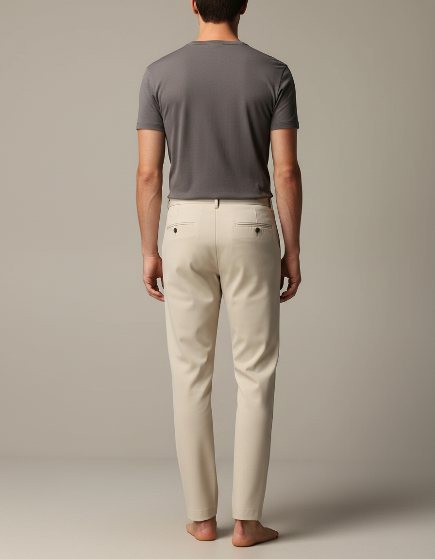 Pantalon Fluide Homme Beige Droit Léger Extensible Soie - vue 2