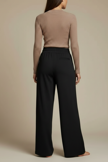 Pantalon Fluide Noir Ample Cordon Décontracté Poches - Maille - vue 2