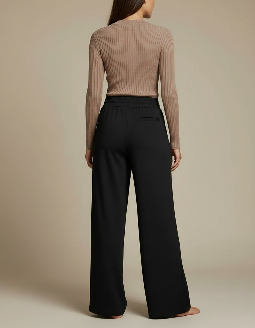 Pantalon Fluide Noir Ample Cordon Décontracté Poches - Maille - vue 2