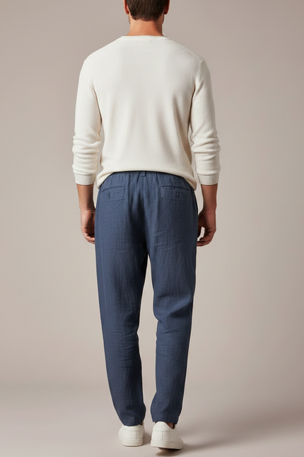 Pantalon Fluide Bleu Marine Lin Ample Décontracté Homme - vue 2