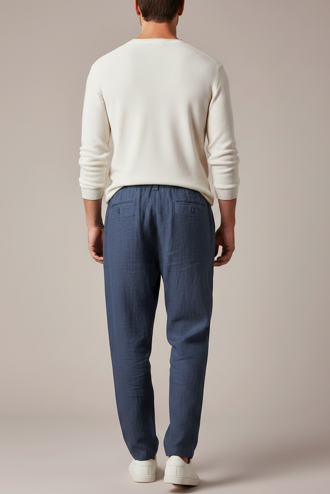 Pantalon Fluide Bleu Marine Lin Ample Décontracté Homme - vue 2