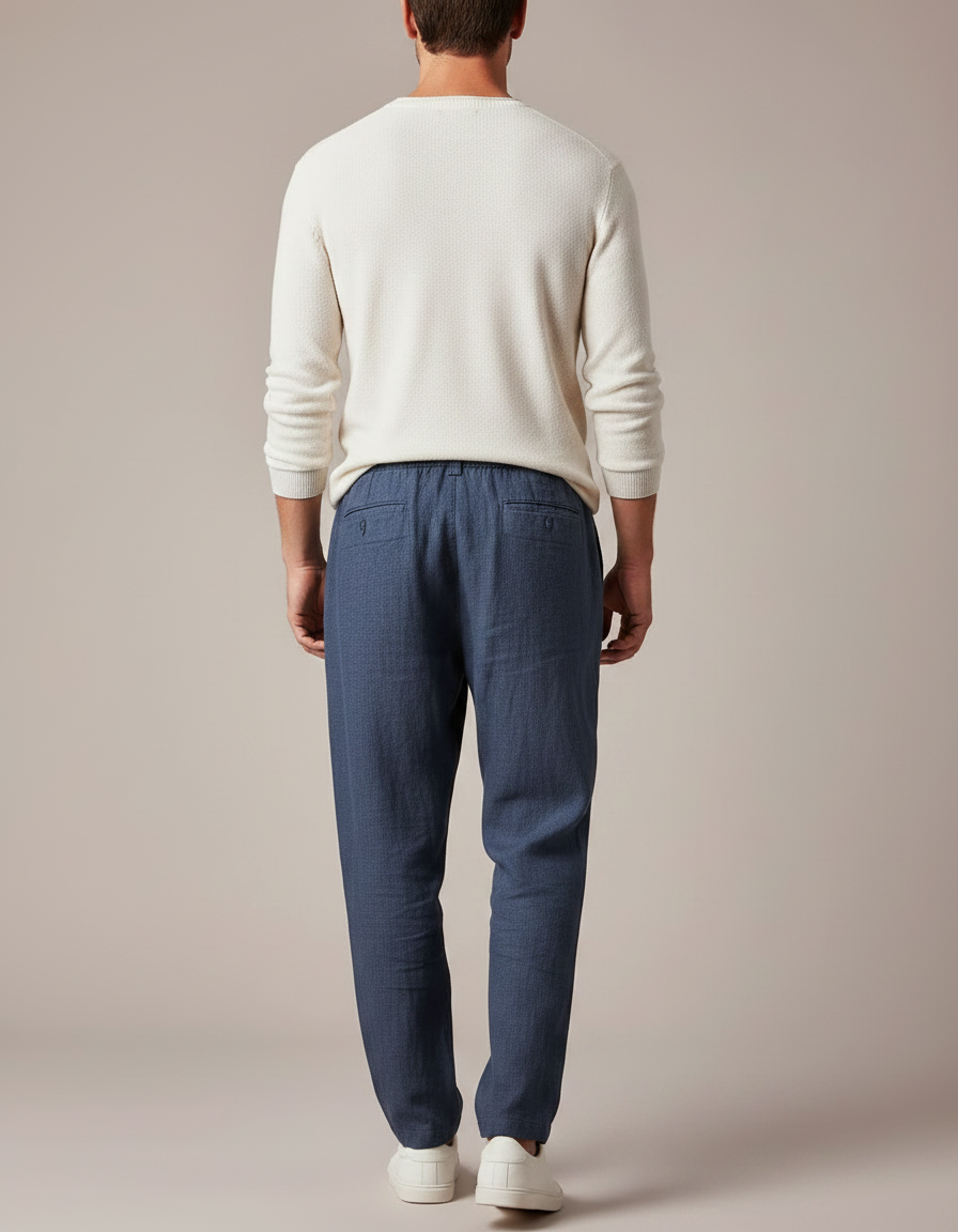 Pantalon Fluide Bleu Marine Lin Ample Décontracté Homme - vue 2