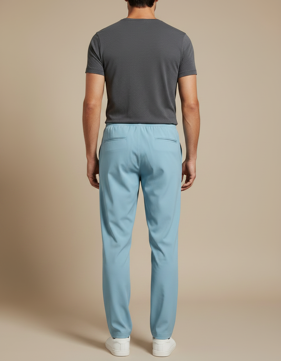 Pantalon Fluide Bleu Ciel Droit Décontracté Homme - Polyester - vue 2