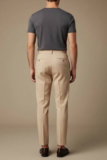 Pantalon Fluide Beige Plissé Droit Élégant Homme - Gabardine - vue 2