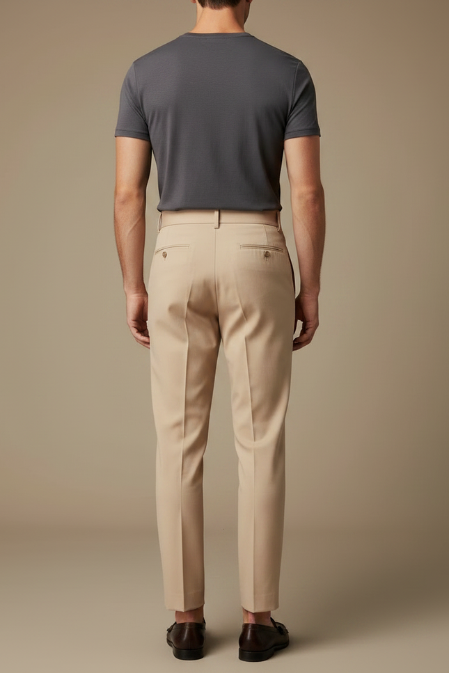 Pantalon Fluide Beige Plissé Droit Élégant Homme - Gabardine - vue 2