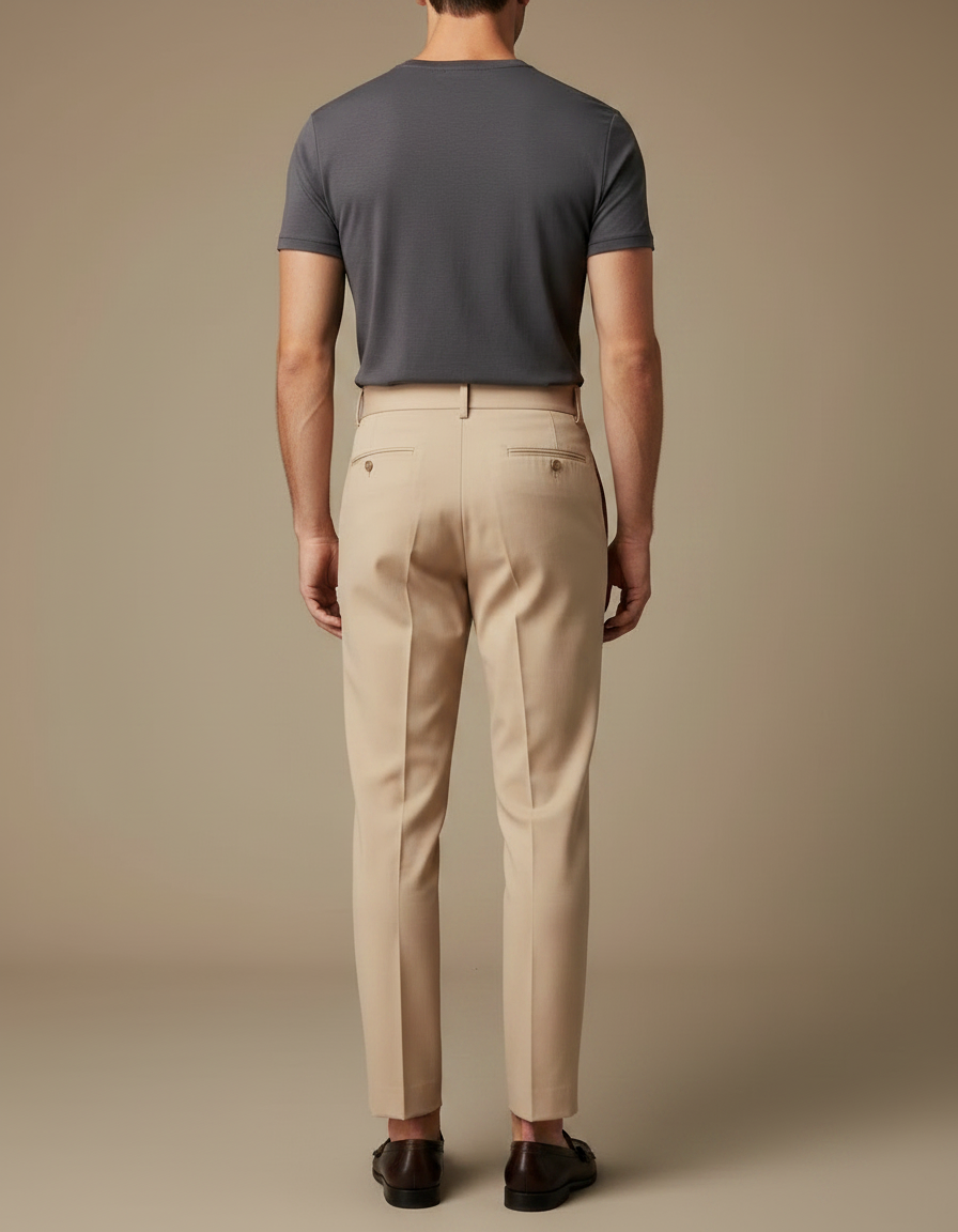 Pantalon Fluide Beige Plissé Droit Élégant Homme - Gabardine - vue 2