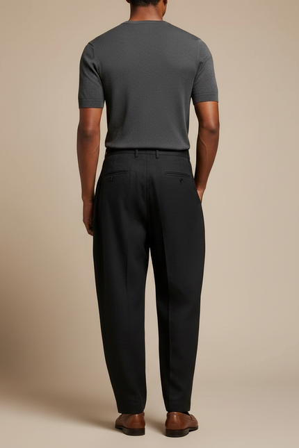 Pantalon Taille Haute Fluide Homme - Noir Viscose - vue 2