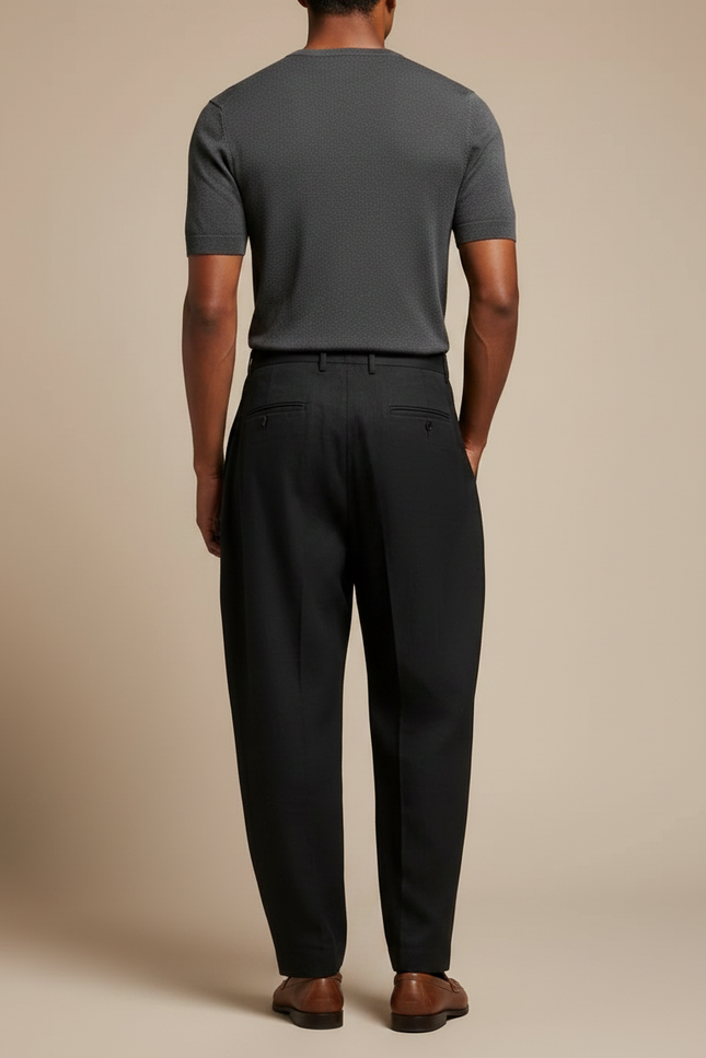 Pantalon Taille Haute Fluide Homme - Noir Viscose - vue 2