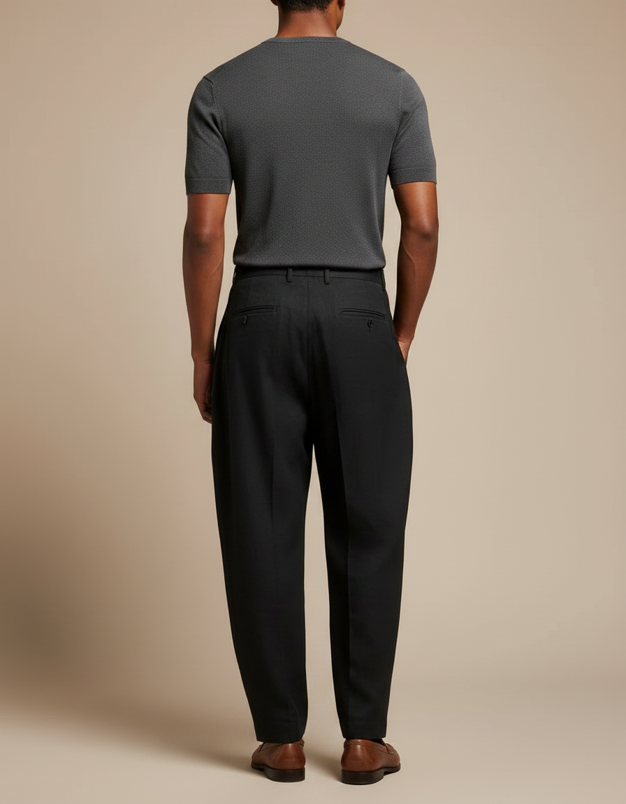 Pantalon Taille Haute Fluide Homme - Noir Viscose - vue 2