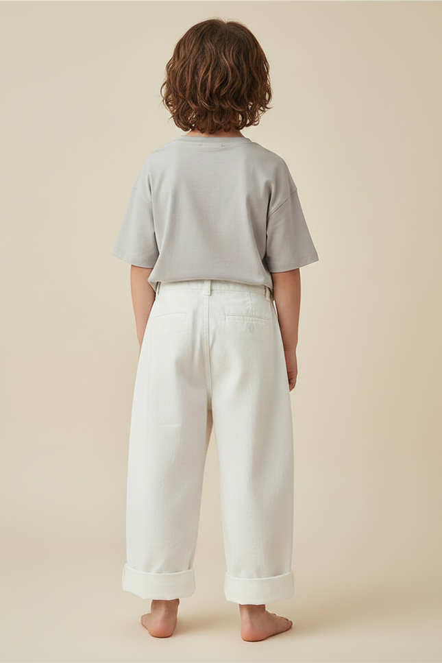 Pantalon Fluide Blanc Ample Décontracté Coton Enfants - vue 2
