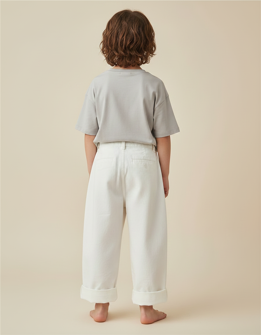 Pantalon Fluide Blanc Ample Décontracté Coton Enfants - vue 2