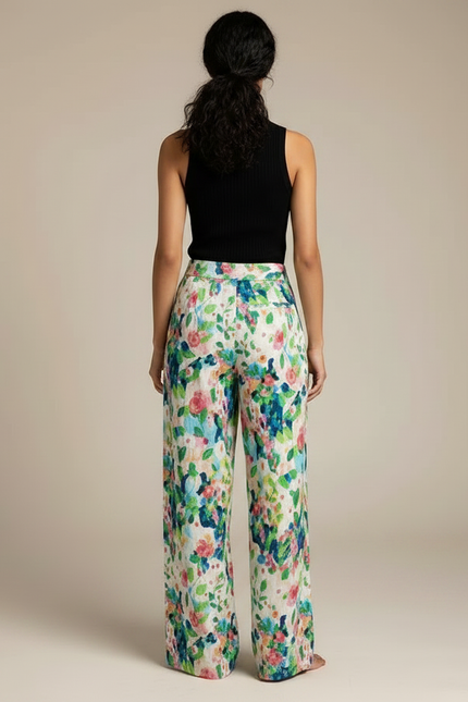 Pantalon Fluide Imprimé Floral Ample Multicolore Estival - Lin - vue 2